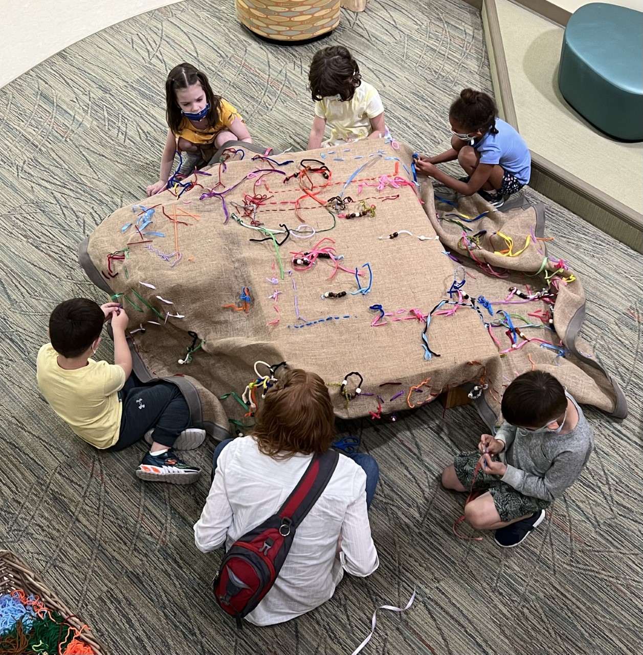 tapestry 1 UWM Children's Learning Center - Children working on creating Tapestry project